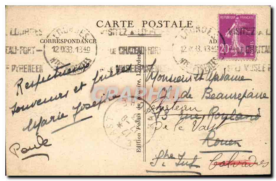 Lourdes CPA La grotte — Verso