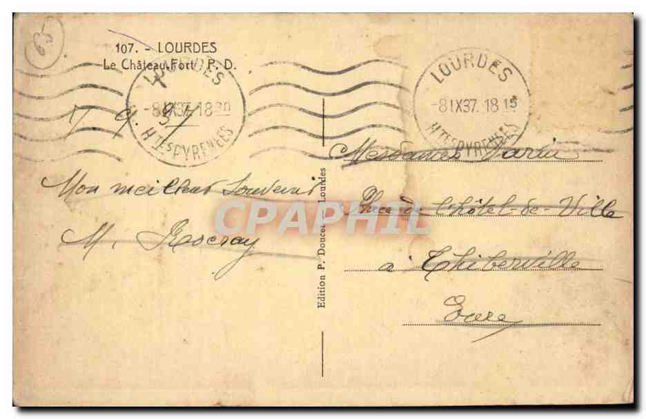 Lourdes CPA Le chateau fort — Verso