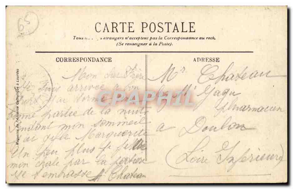 Lourdes CPA Le chateau et les montagnes  — Verso