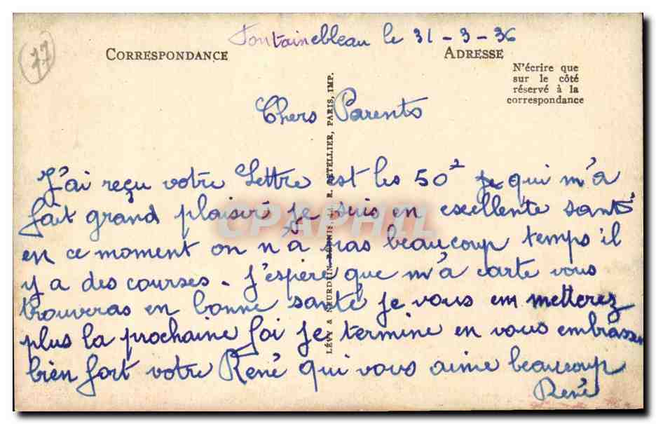 Fontainebleau — Le Palais, Allée de Gully — LL, n°22 — Reverso