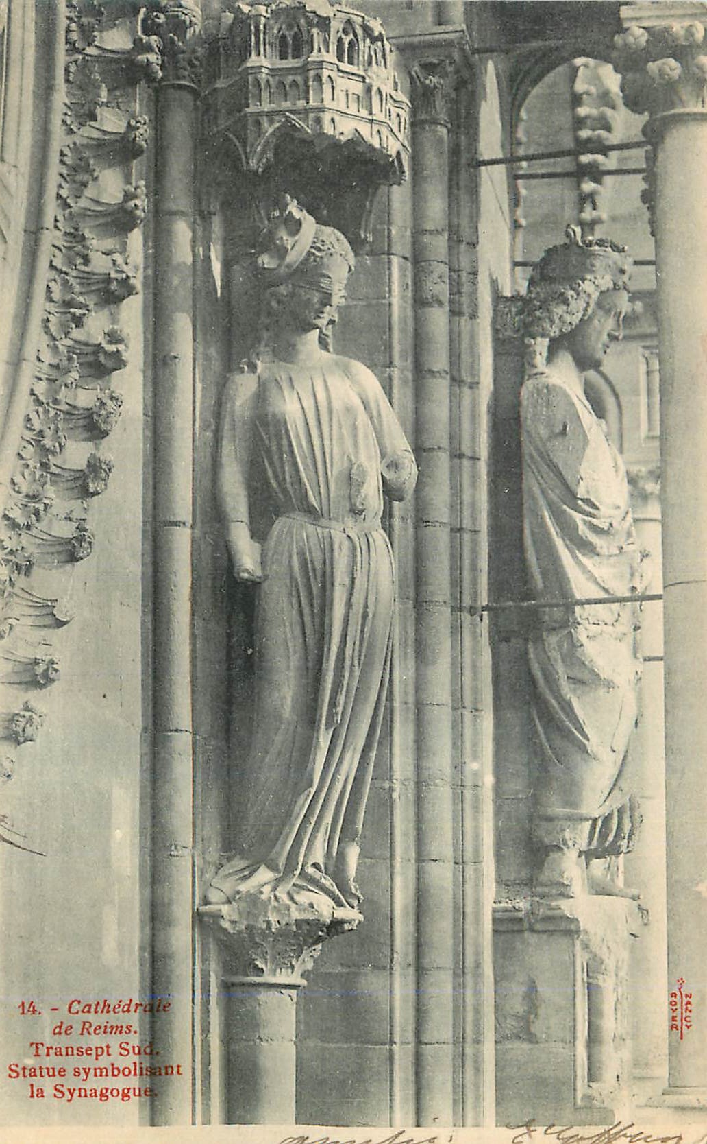 CPA Cathedrale de reims transept sud statue symbolisant la synagogue