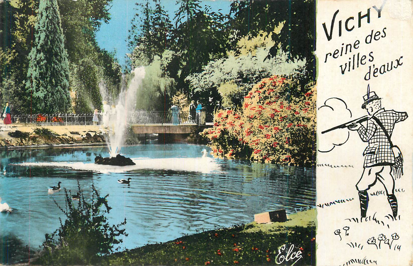 CPM Vichy (allier) le lac et les cygnes Chasse Chasseur