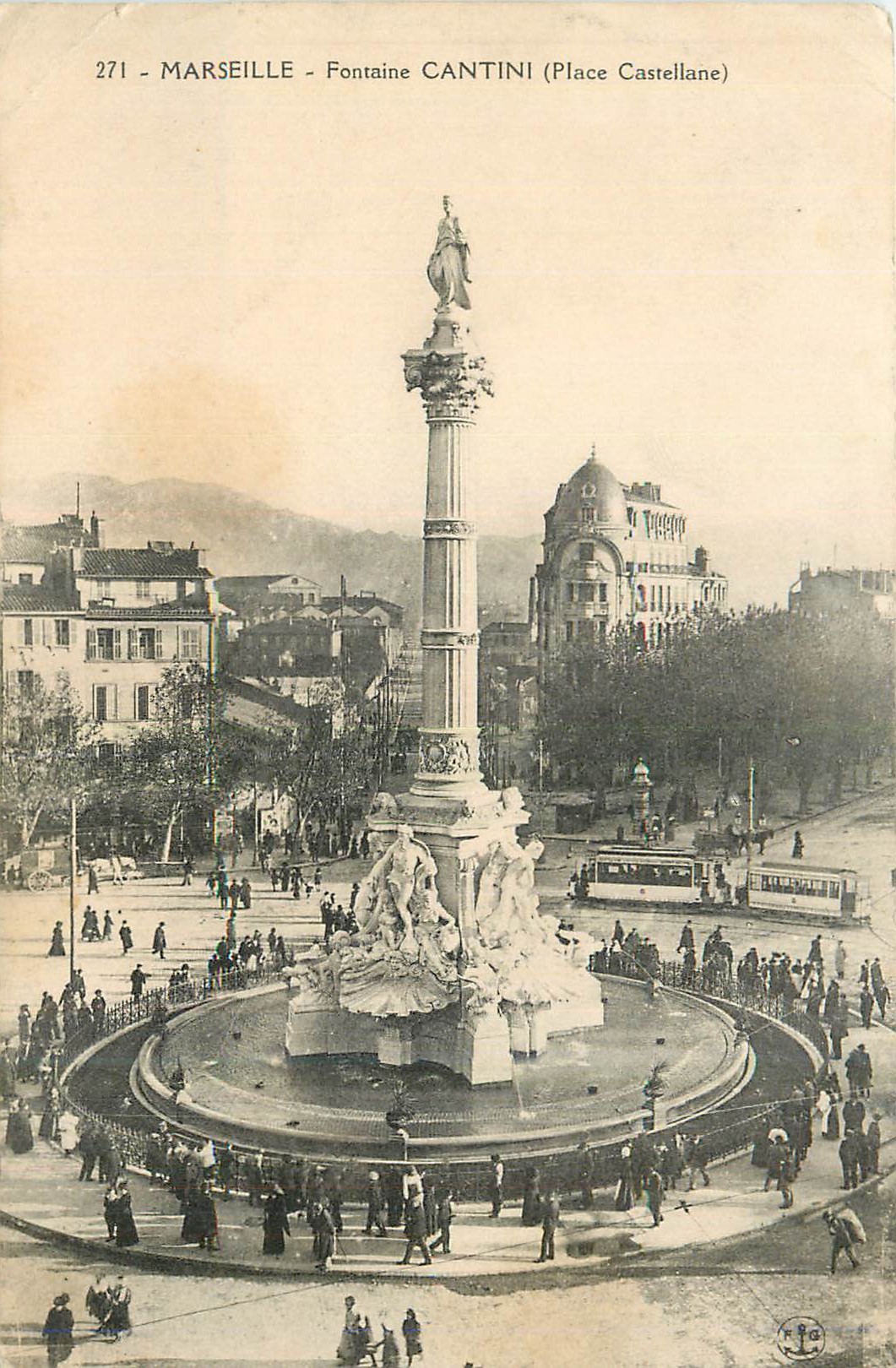 CPA Marseille fontaine cantin (place castellane) Tramway