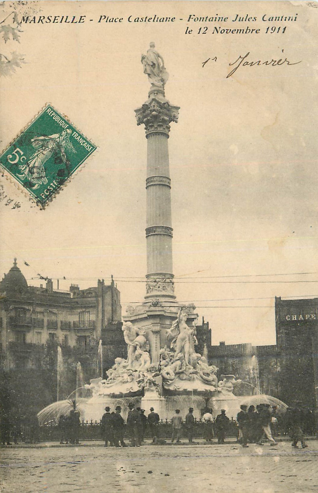 CPA Marseille place castellane fontaine jules cantin le 12 novembre 1911