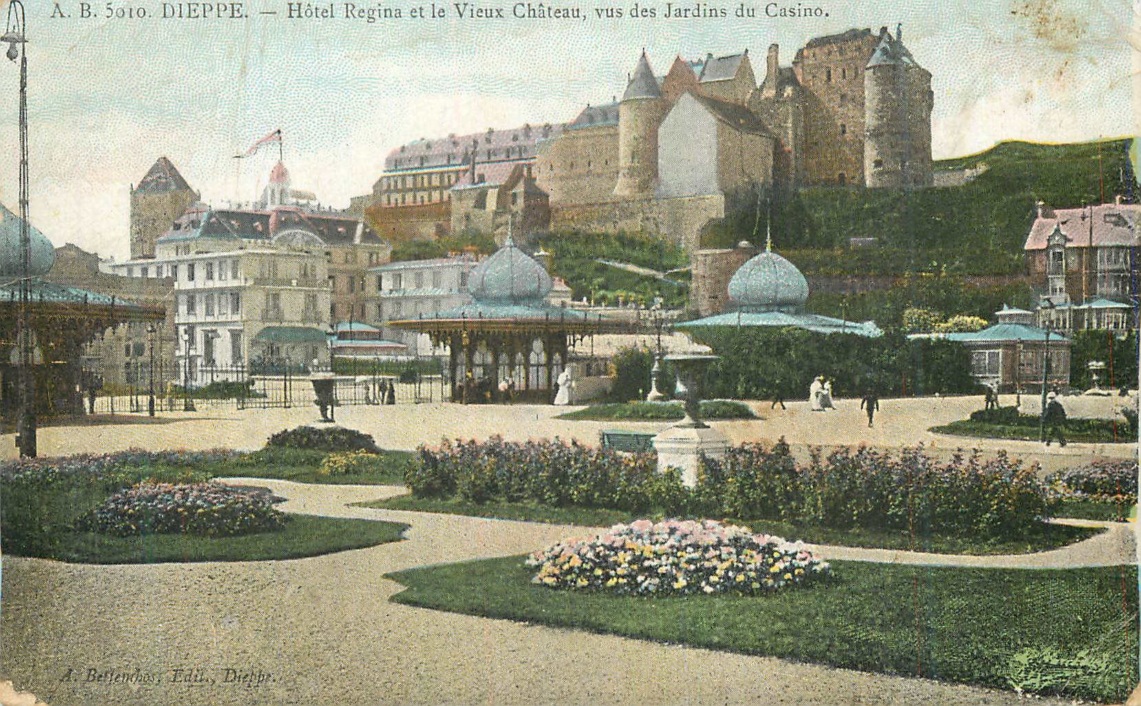 CPA Dieppe hotel regina et le vieux chateau vus des jardins du casino