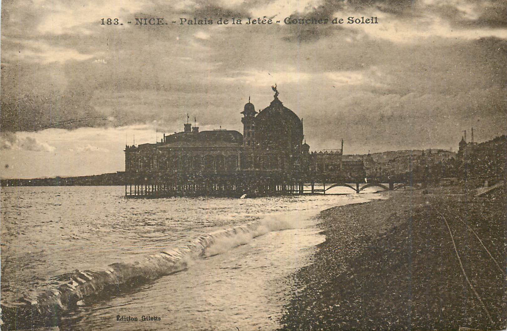 CPA Nice palais de la jetee coucher de soleil