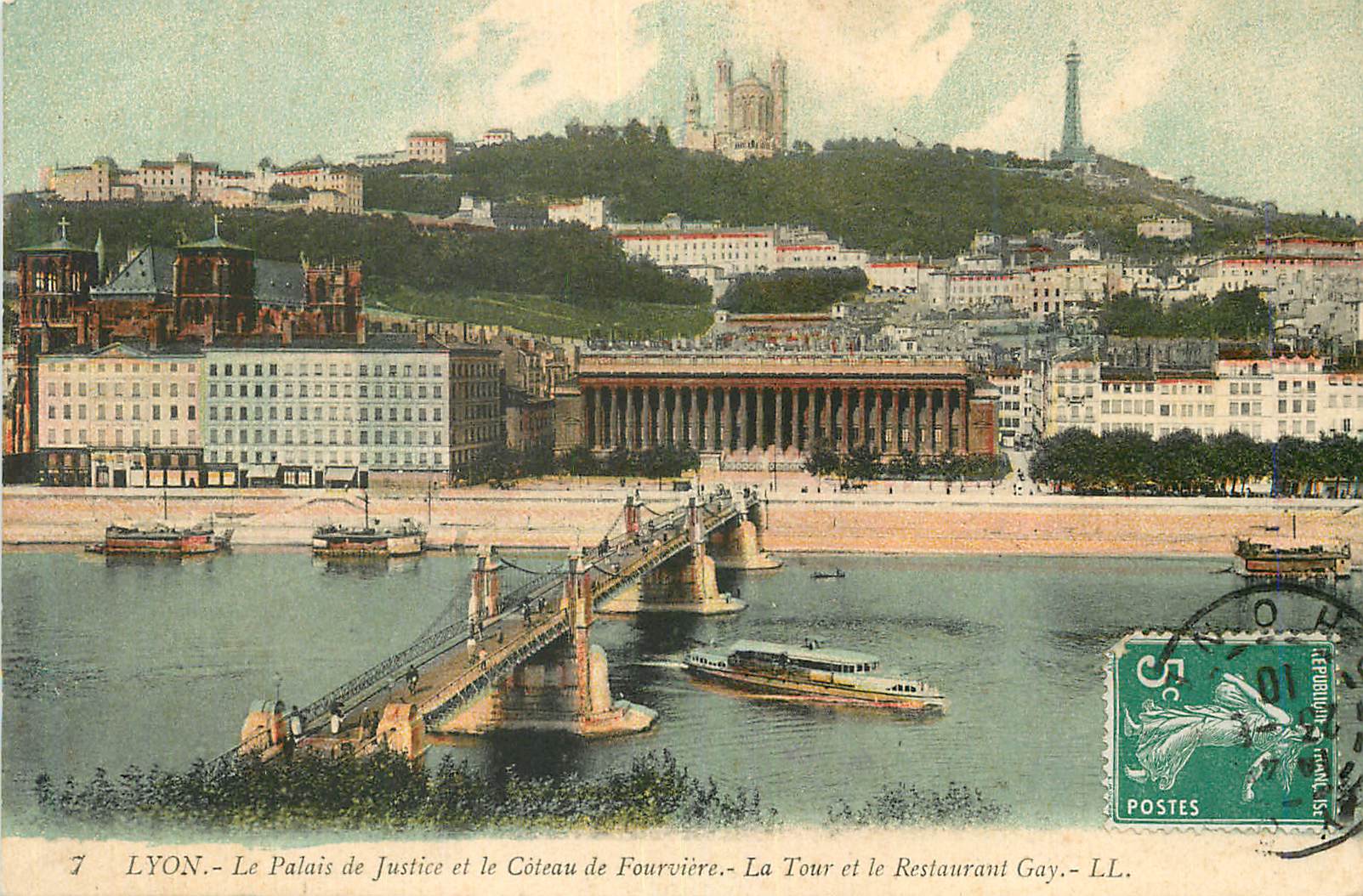 CPA Lyon le palais de justice et le coteau de fourviere la tour et le restaurant gay