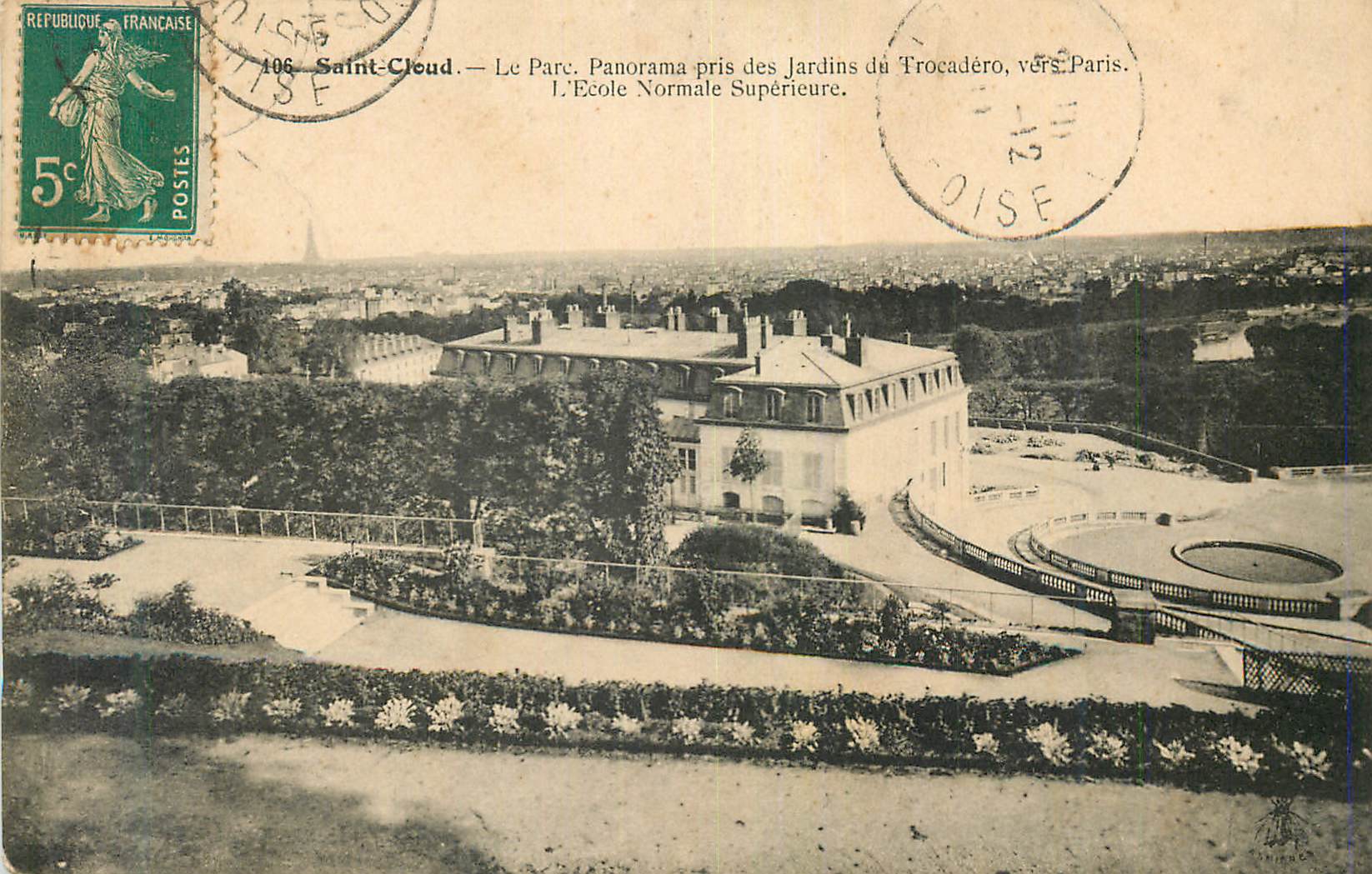 CPA Saint cloud le parc panoramique pris des jardins du trocadero vers paris l ecole normale superieure