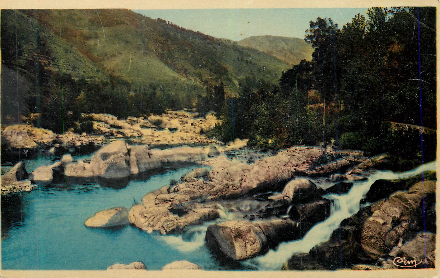 Bergfluss — Natürlicher Landschaft — Verlag 'Cim' (Signatur sichtbar)