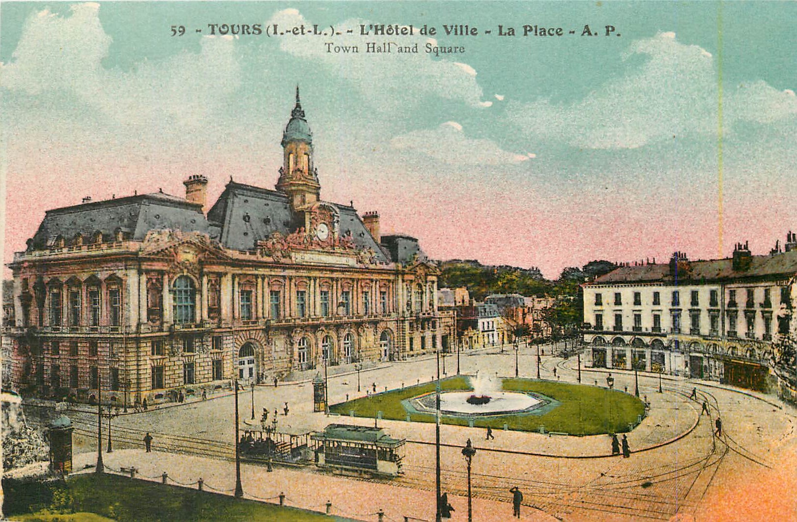 CPA Tours (i et l) l hotel de ville la place a p Tramway