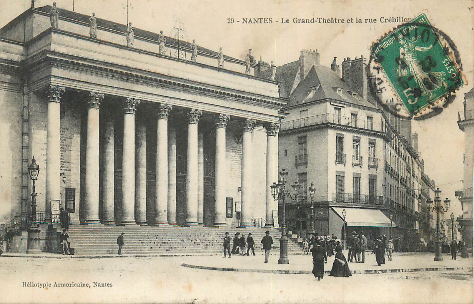 CPA Nantes le grand theatre et la rue grebillon