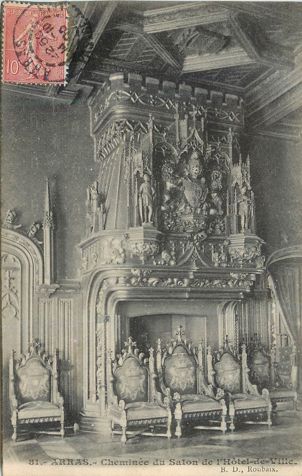 CPA Arras cheminee du salon de l hotel de ville