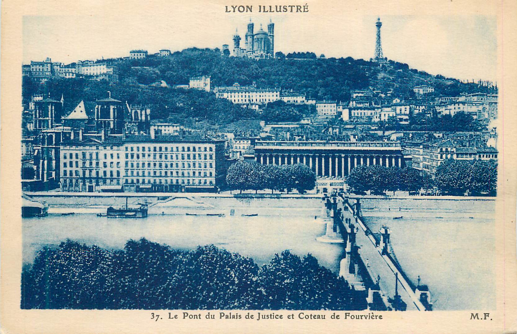 CPA Lyon illustre 37 le pont du palais de justice et couteau de fourviere