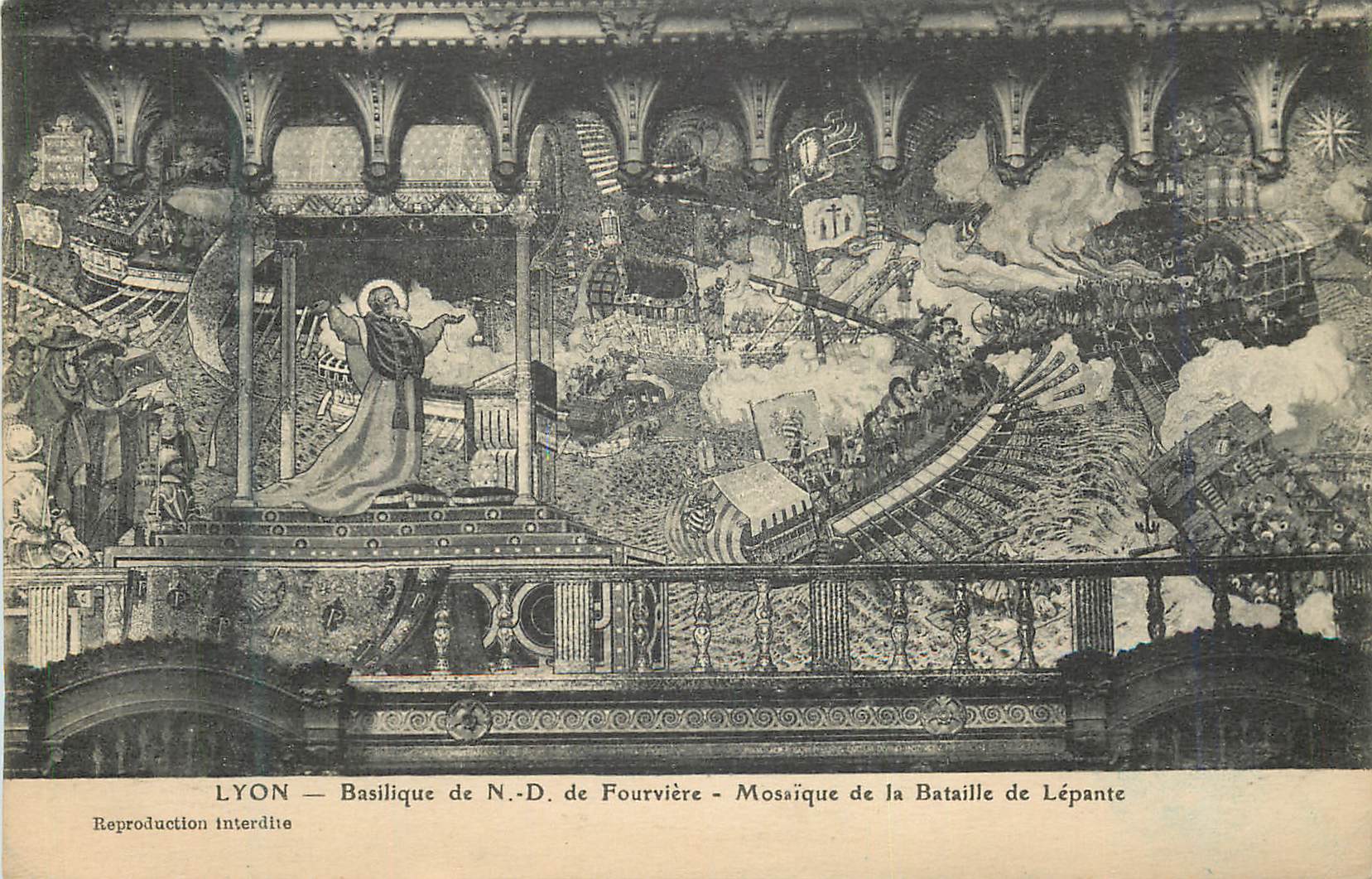 CPA Lyon basilique de n d de fourviere mosaique de la bataille de lepante