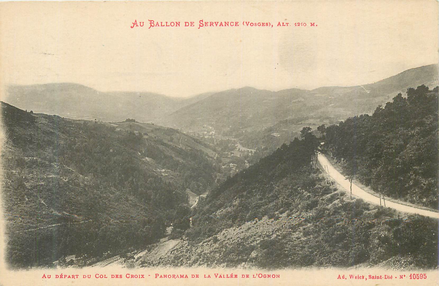 Au Ballon de Servance (Vosges), Alt. 1210 m. — Panorama de la Vallée de l'Ognon — Ad. Weick, Saint-Dié, N° 10595