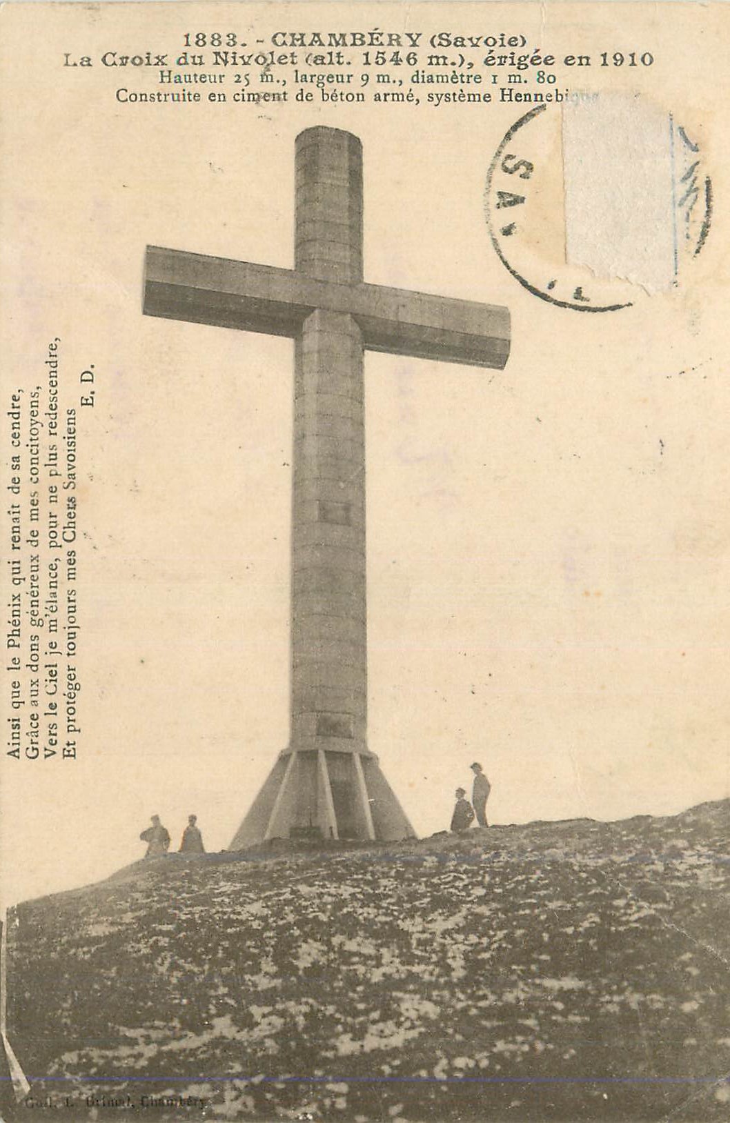 La Croix du Nivolet — Chambéry (Savoie) — érigée en 1910 — éditeur Gade, E. Brimal, Chambéry