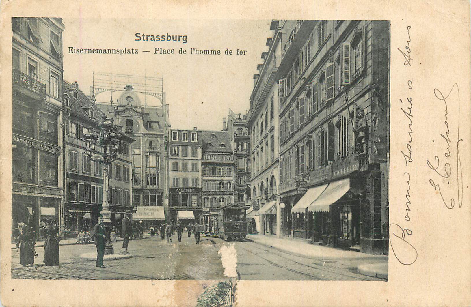 CPA Strassburg eisernemannsplatz place de l homme de fer Tramway