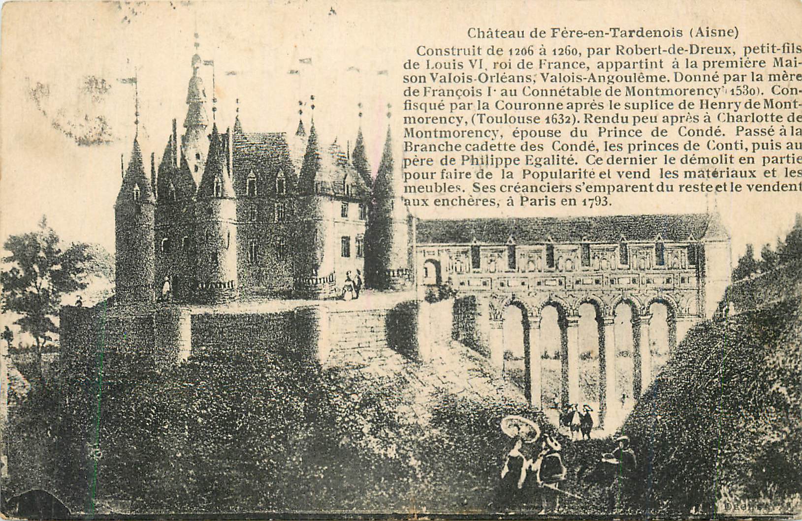 Château de Fère-en-Tardenois (Aisne) — Construit de 1206 à 1260 — texte historique imprimé