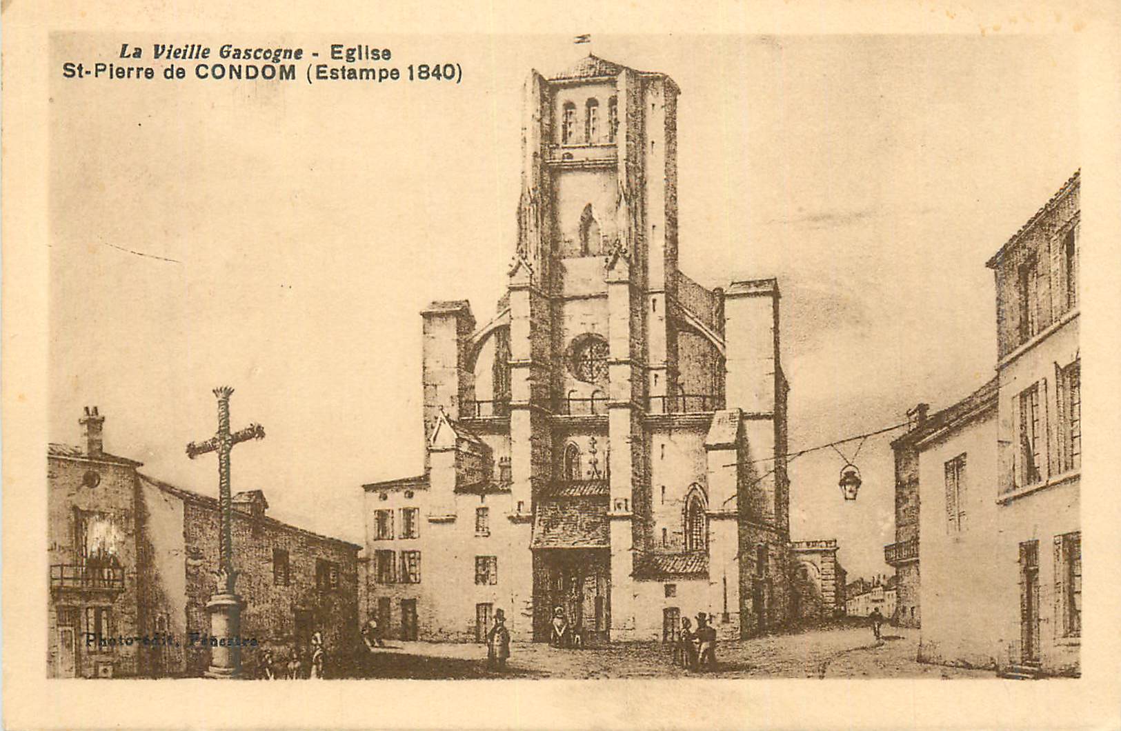 CPA La vieille gascogne eglise st pierre de condom (estampe 1840)