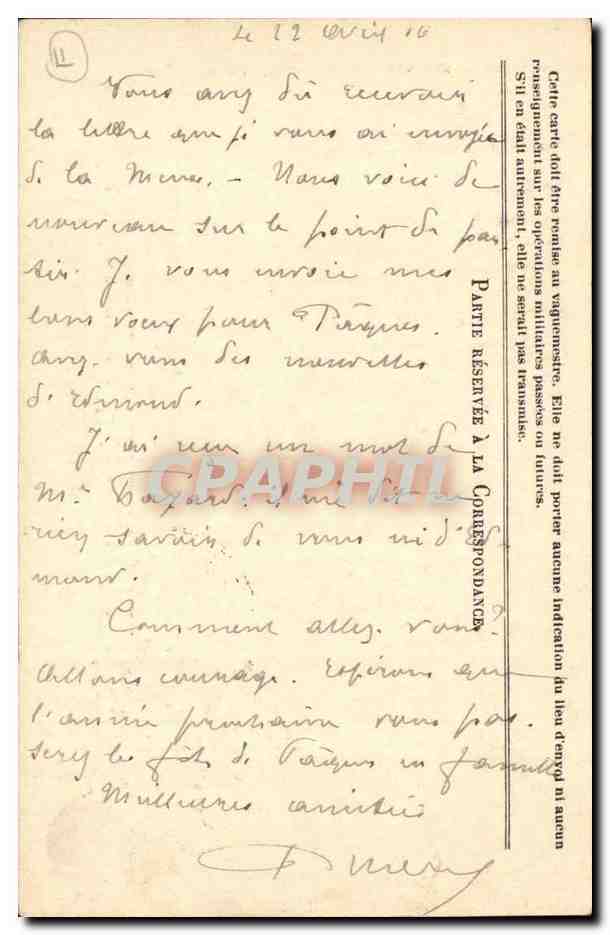 CArte Correspondance des armees Leveque Paris — Rückseite