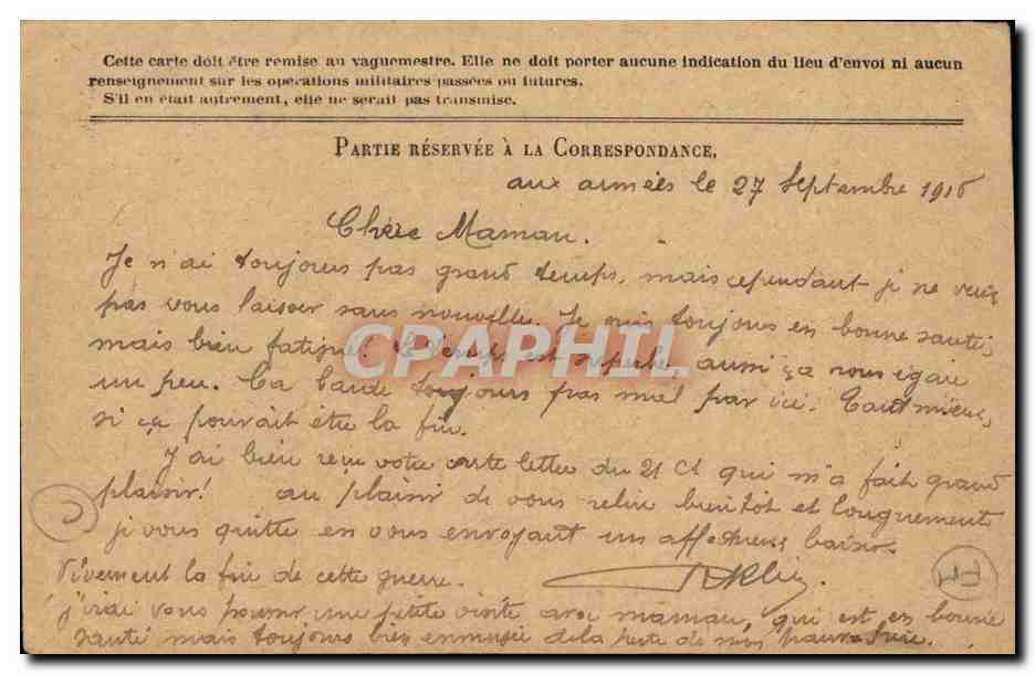 Correspondance des Armées de la République — Carte en franchise — Expéditeur : Klein Roger — Adresse : Madame Paul Mallit à Coulonges-l'Autize — Verso
