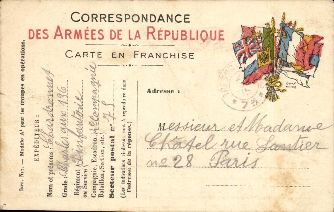 Correspondance des Armées de la République — Carte en franchise — Éditeur Stern, Gravure
