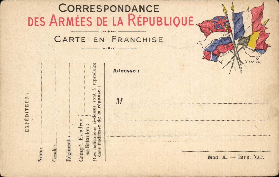 CArte Correspondance des armees Neuve