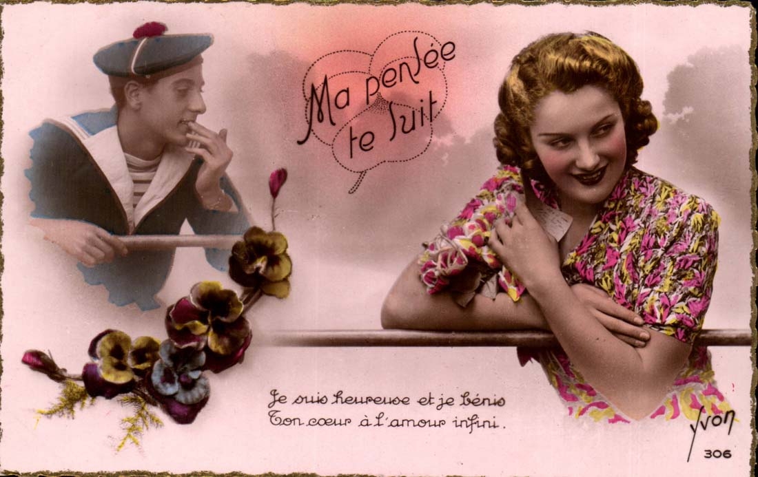 CPA Fantaisie Ma pensee te suit Couple Marin