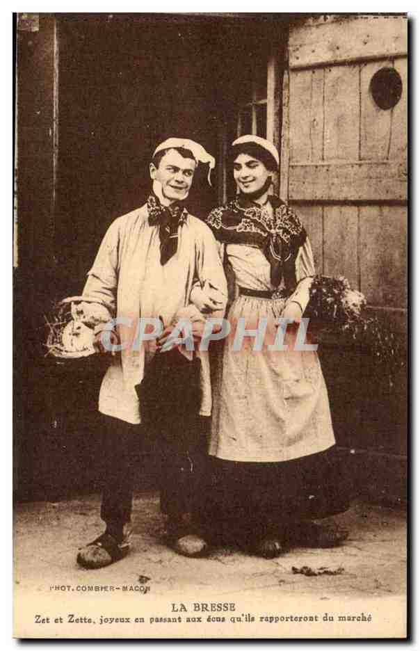 CPA Costume Folklore La Bresse Zet et Zette joyeux en passant aux ecus qu'ils rapporteront du marche