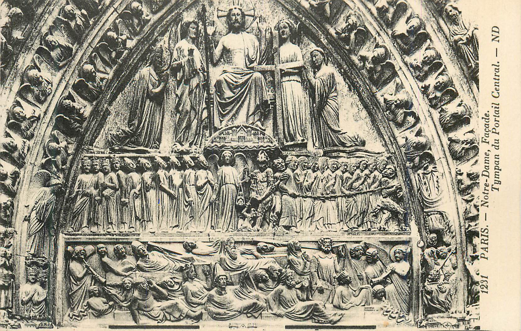 CPA Paris Notre Dame Facade Tympan du Portail Central