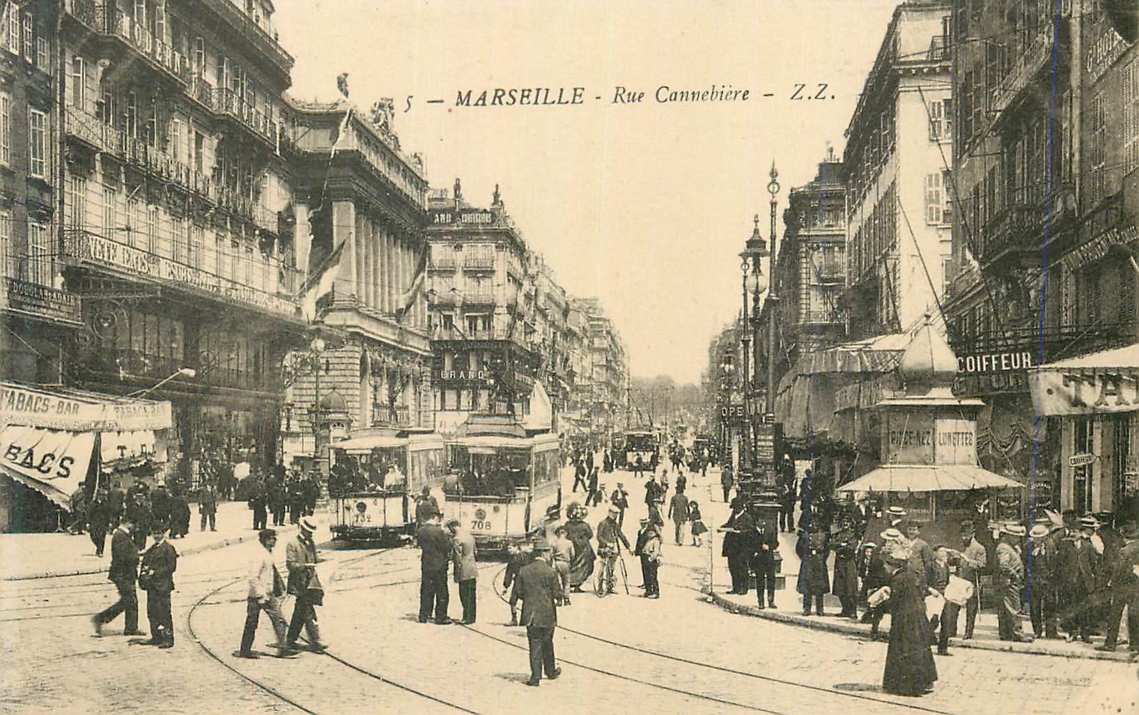 CPA Marseille Rue Cannebiere Tramway Coiffeur