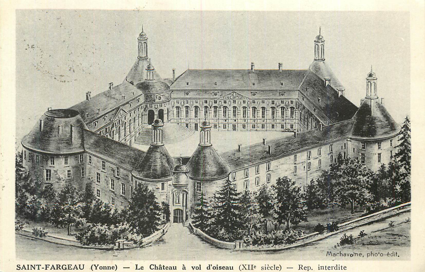CPA Saint Fargeau (Yonne) Le Chateau a la Vol d'Oiseau (XIIe Siecle)