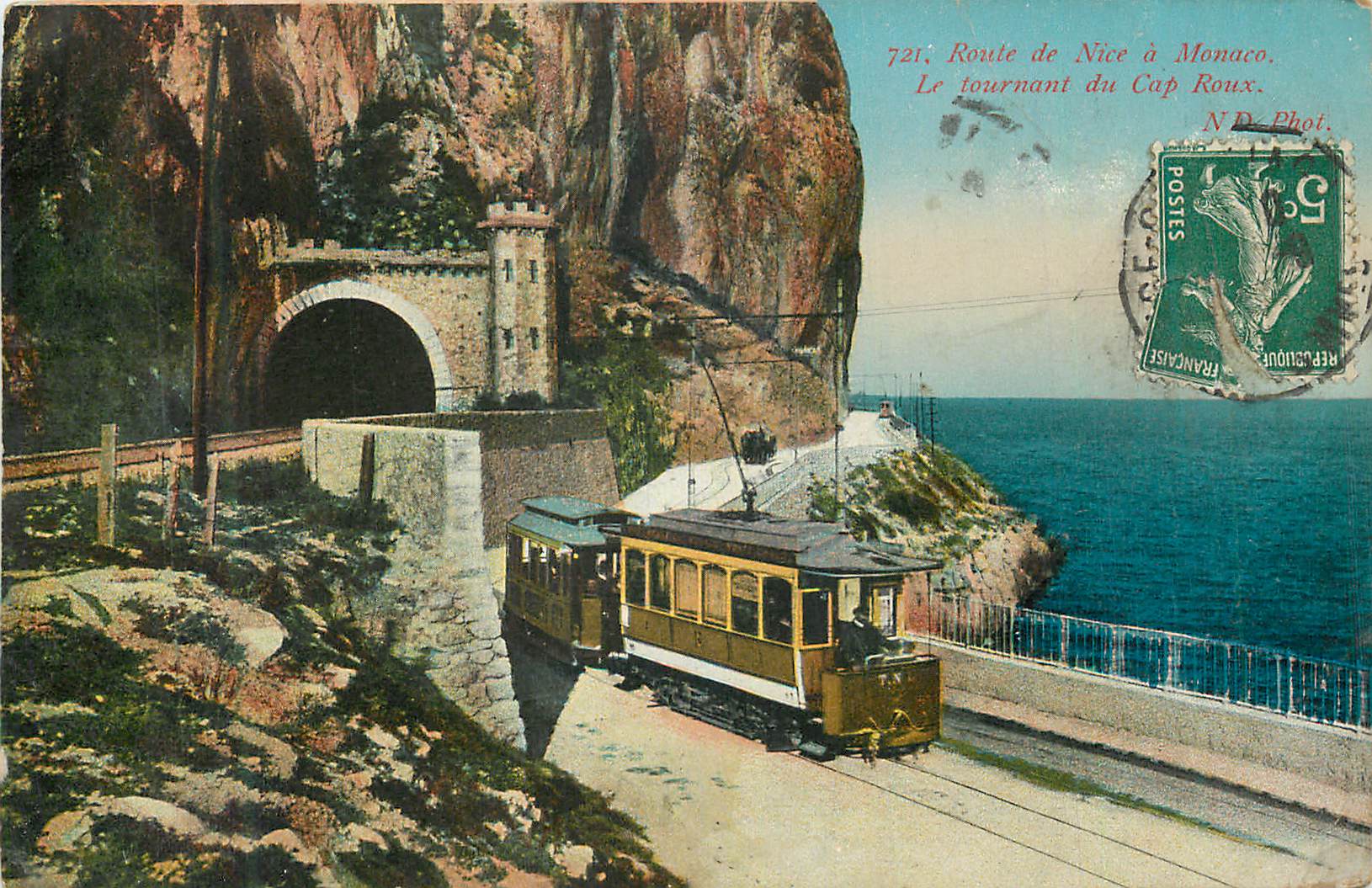 CPA Route de Nice a Monaco Le Tournant du Cap Roux Tramway