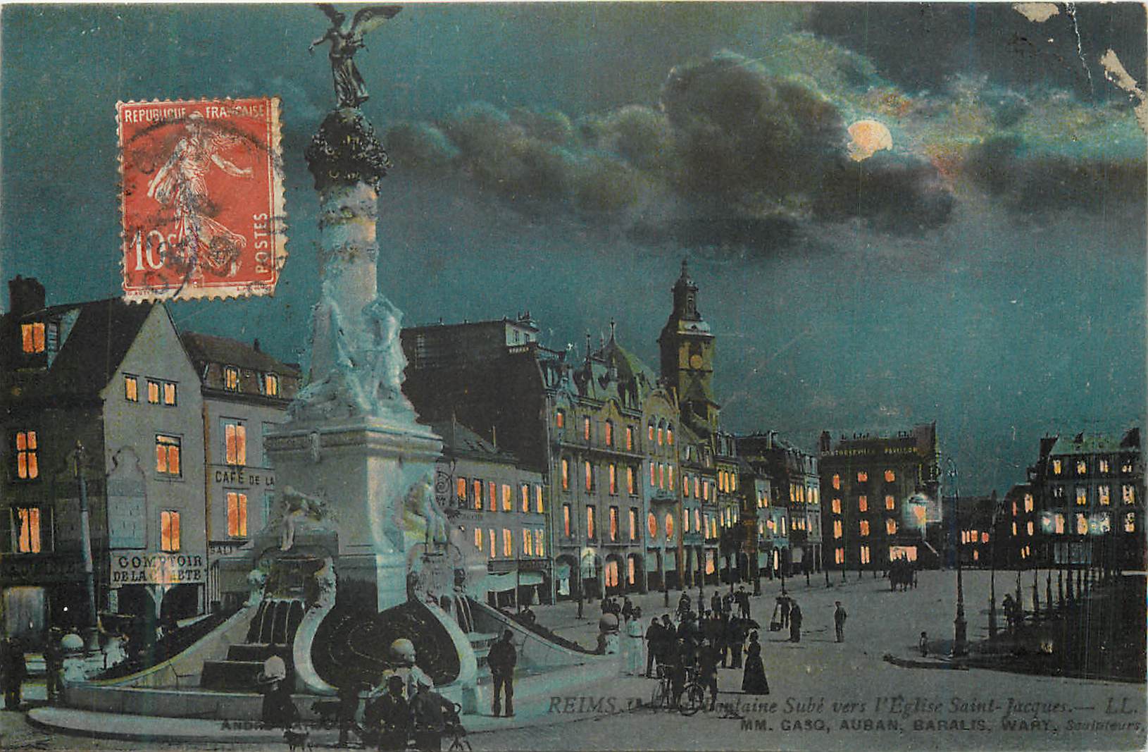 CPA Reims La Fontaine Sube Vers l'Eglise Saint Jacques