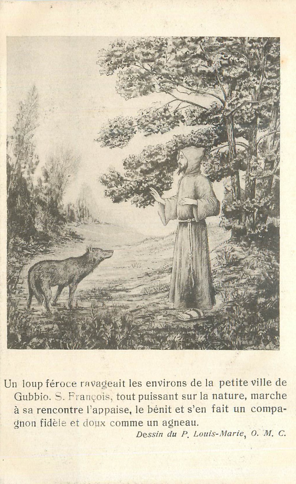 CPA Un Loup Feroce Ravagait les Environs de la Petite Ville de Gubbo S Francois tout puissant sur la nature