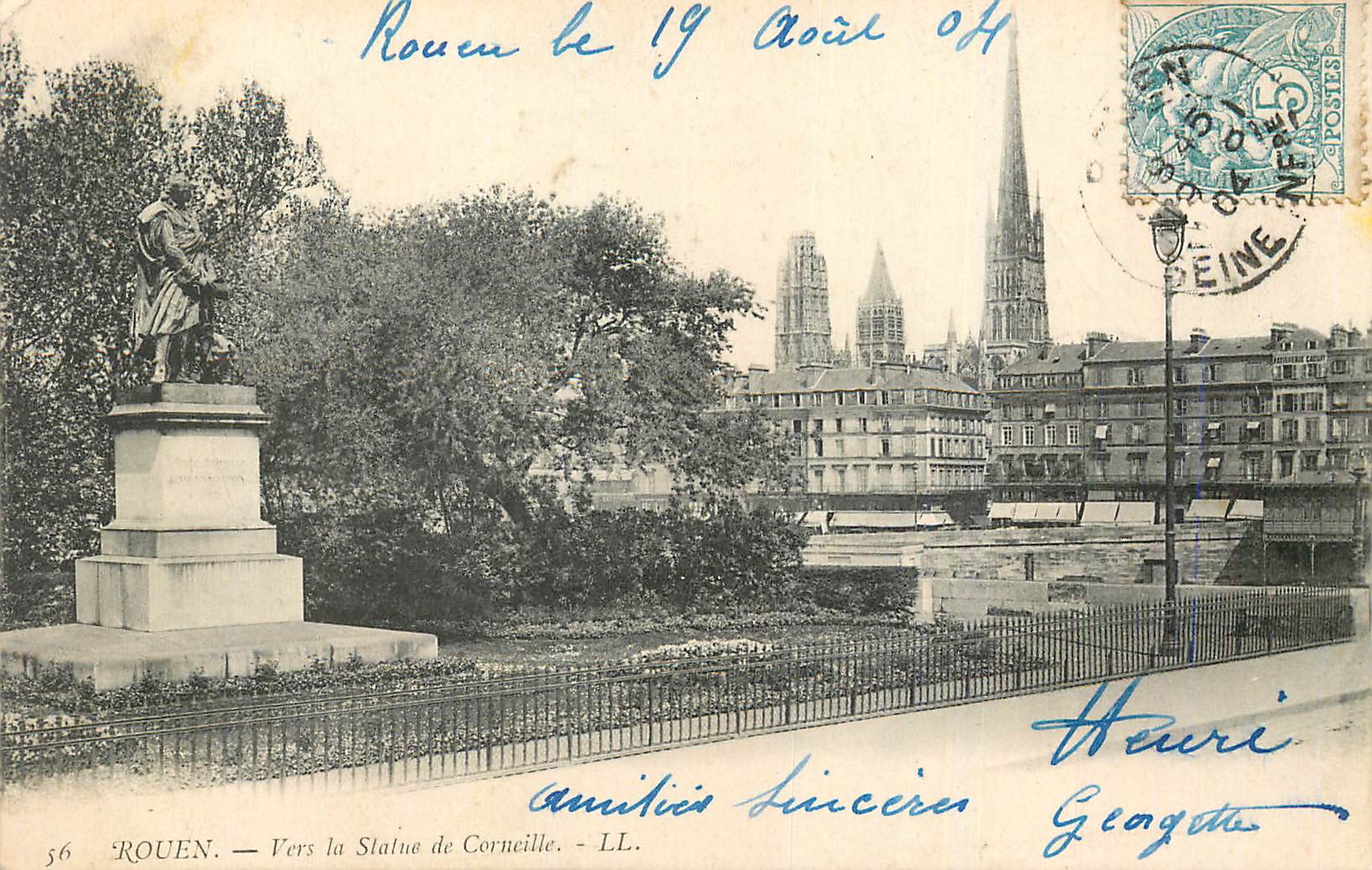 CPA Rouen Vers La Statue de Corneille