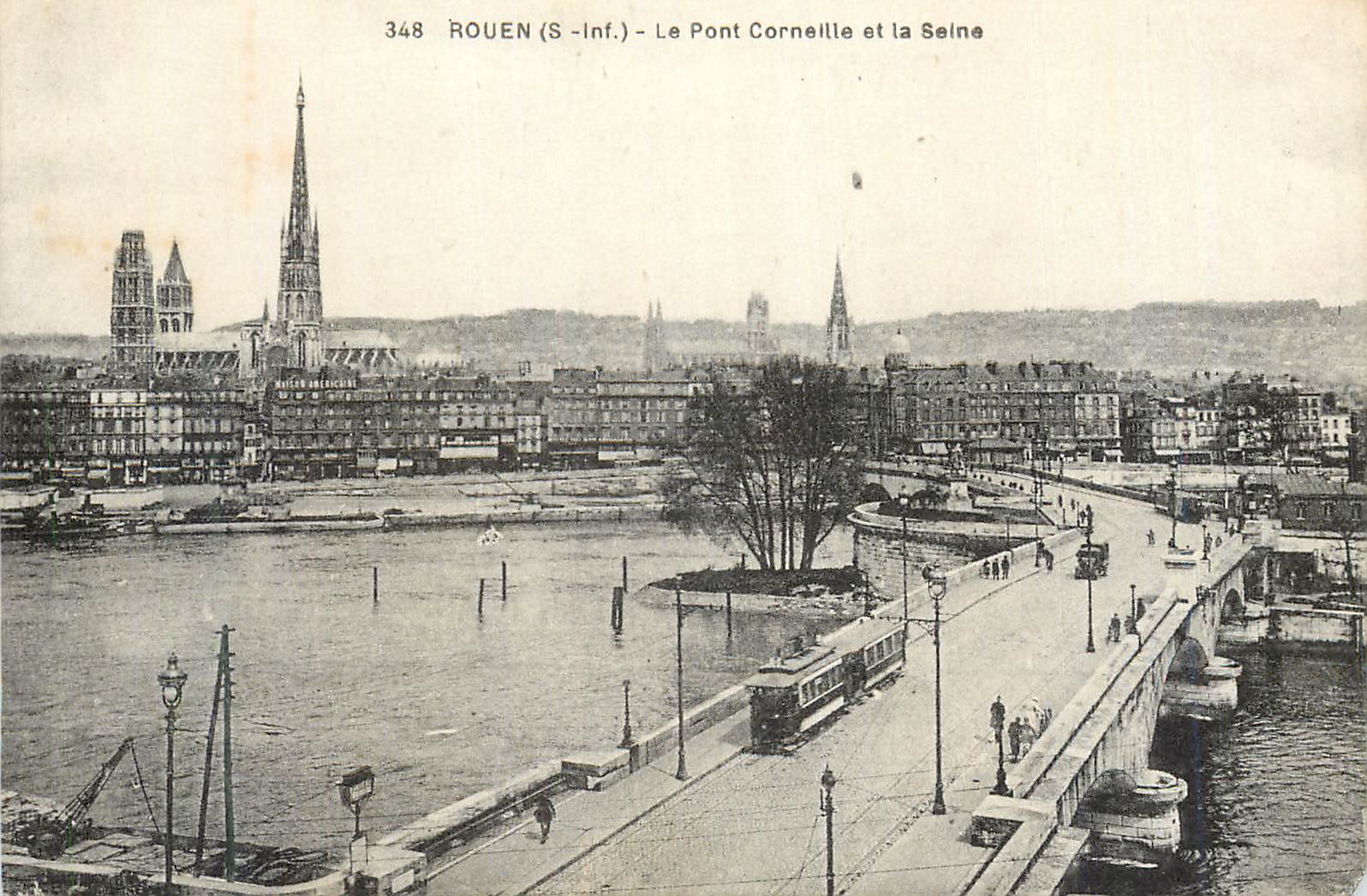 CPA Rouen (S Inf) Le Pont Corneille et la Seine Tramway