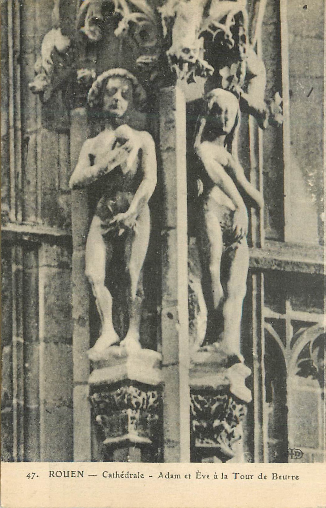 CPA Rouen Cathedrale Adam et Eve a la Tour de Beurre