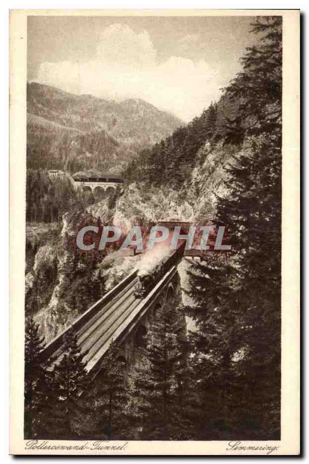 Bellerenwand-Tunnel — vue du tunnel et du viaduc — éditeur Sommering