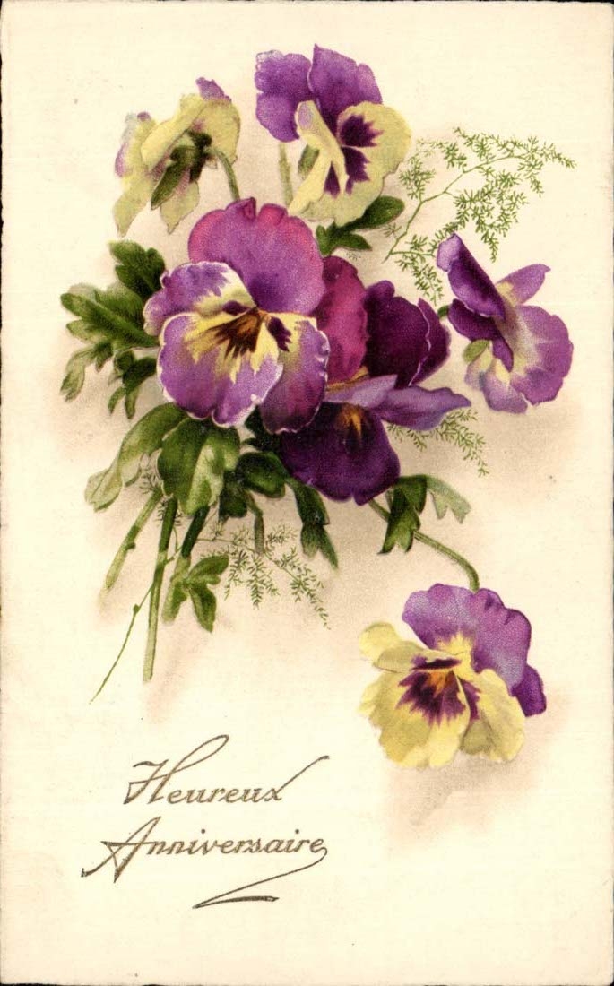 CPA Fantaisie Heureux anniversaire (fleurs)