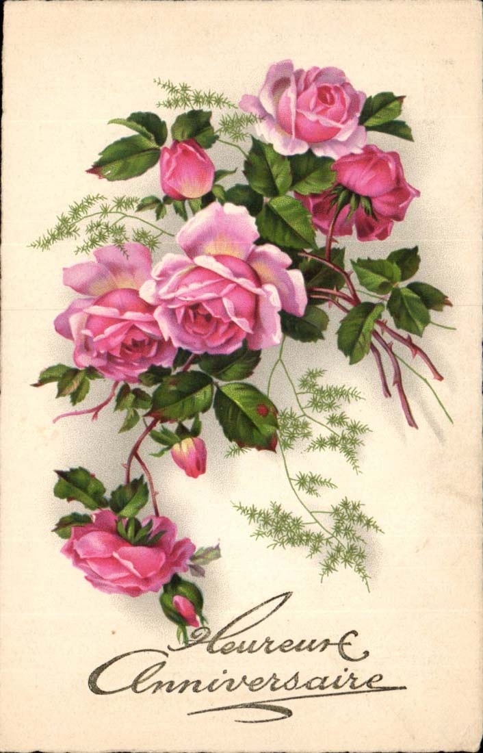 CPA Fantaisie Heureux anniversaire Fleurs