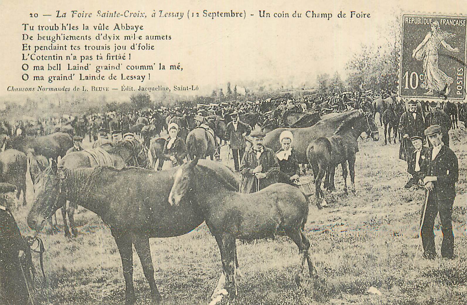 La Foire Sainte-Croix à Lessay (12 Septembre) — Un coin du Champ de Foire — Chansons Normandes de L. BEUVE — Edit. Jacqueline, Saint-Lô