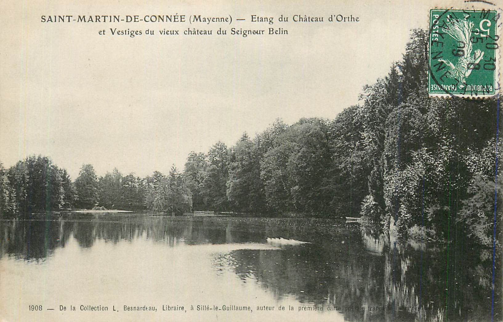 CPA Saint Martin de Connee Mayenne Etang du Chateau d Orthe et Vestiges du vieux chateau du Seignor Belin