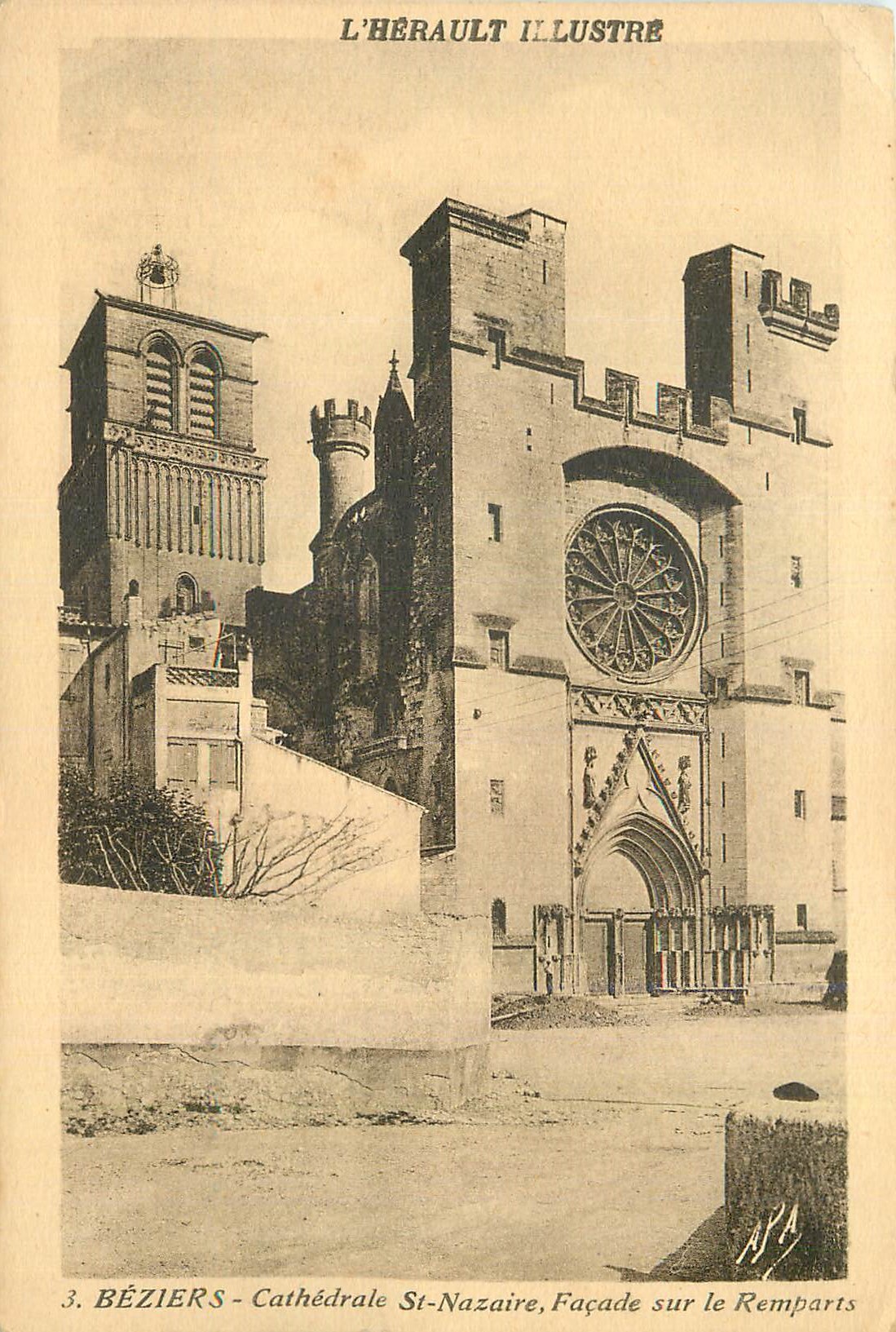 Béziers - Cathédrale Saint-Nazaire, Façade sur les Remparts — L'Hérault Illustré, n°3