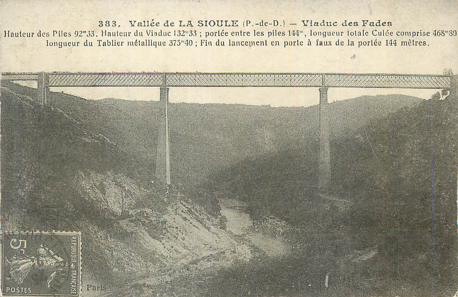 Vallée de LA SIOULE (P.-de-D.) — Viaduc des Fades — Éditeur : Paris