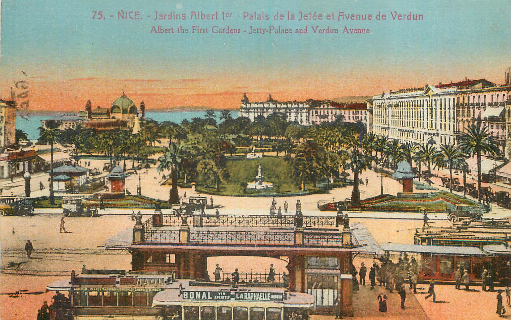 CPA Nice Jardins Albert Palais de la Jefee et Avenue de Verdun Tramway
