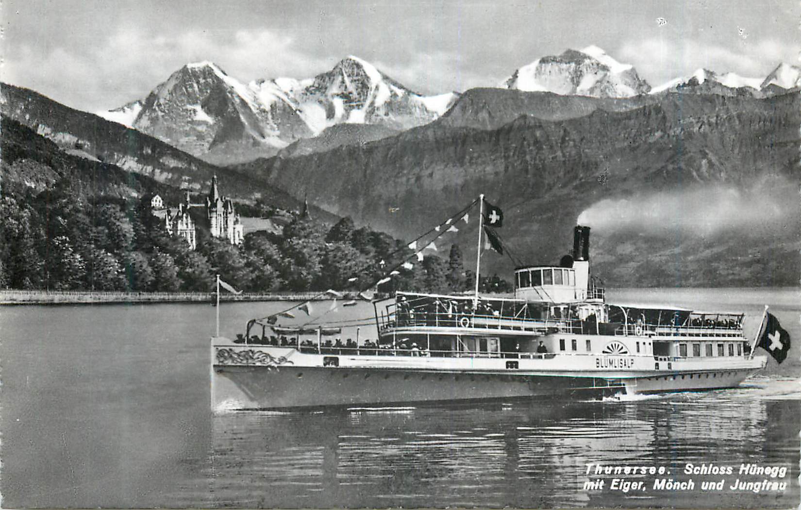 CPM Thunersee Schloss Hunegg mit Elger Monch und Jungfrau Bateau