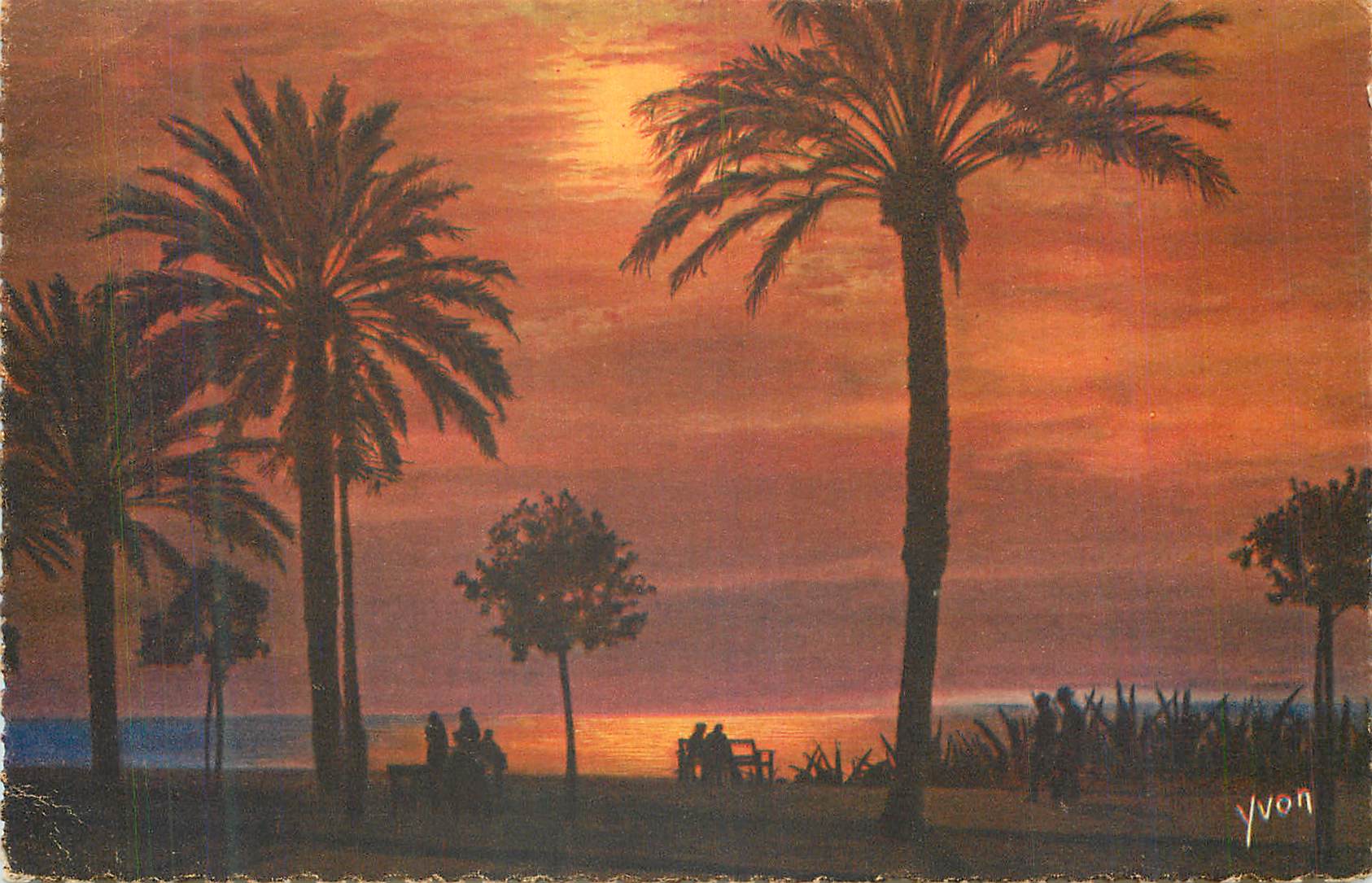 CPA La Douce France Cote d Azur Nice Alpes Maritimes Crepuscule sur le quai des Etats Unis