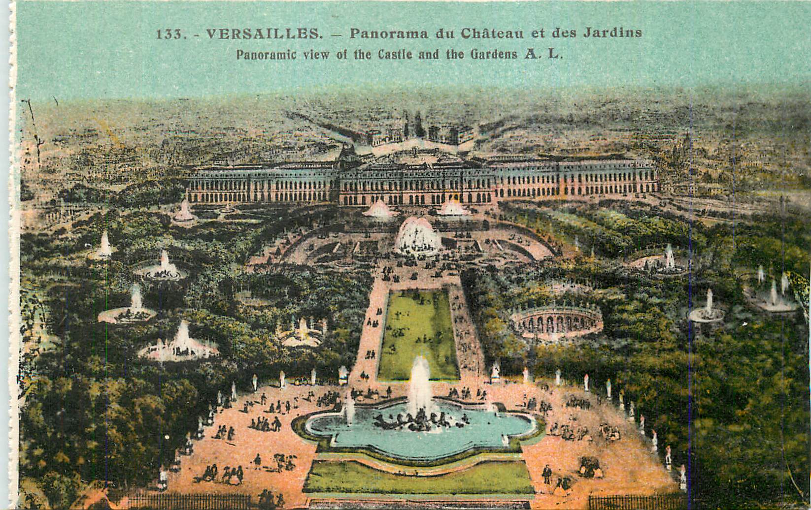 CPA Versailles Panorama de Chateau et des Jardins