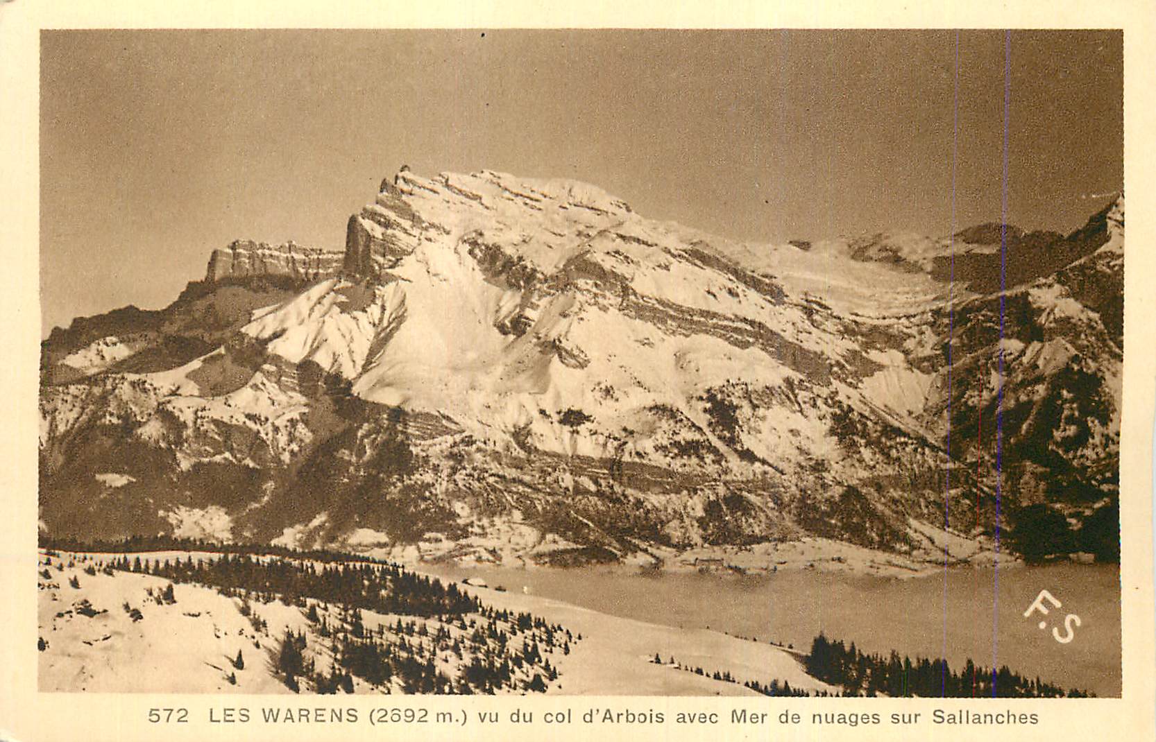 Les Warens (2692 m.) vu du col d'Arbois avec Mer de nuages sur Sallanches — F.S. — n° 572